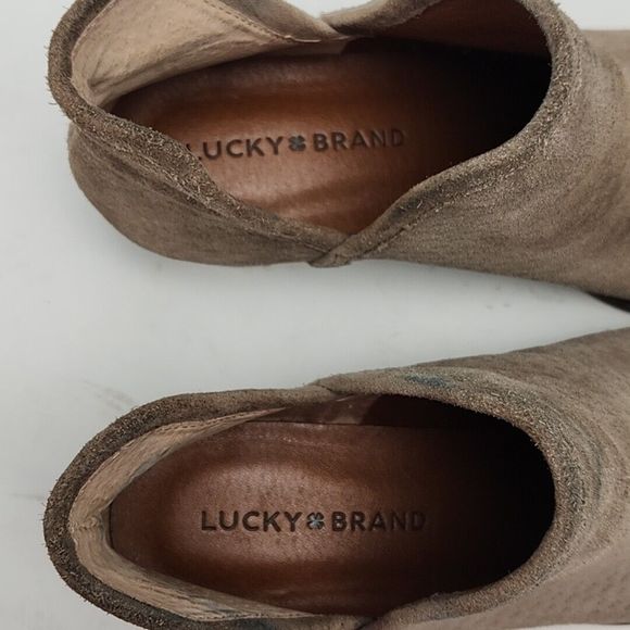 Lucky Brand Ankle Bootie Boot Tan Suede 1.5" Heel Women's 7.5 Shoe Perforated - Picture 10 of 16